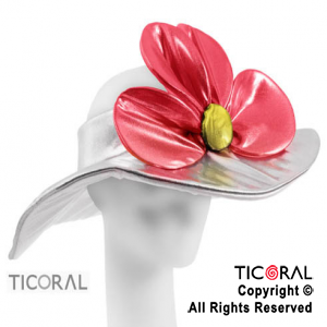 SOMBRERO CAPELINA CON FLOR METAL BLANCO x 1